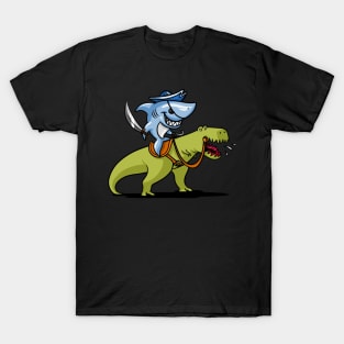 Shark Pirate Riding A T-Rex Dinosaur T-Shirt